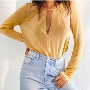 Free People Intimately Kaya Keyhole Gold Shimmer bodysuit women size Small